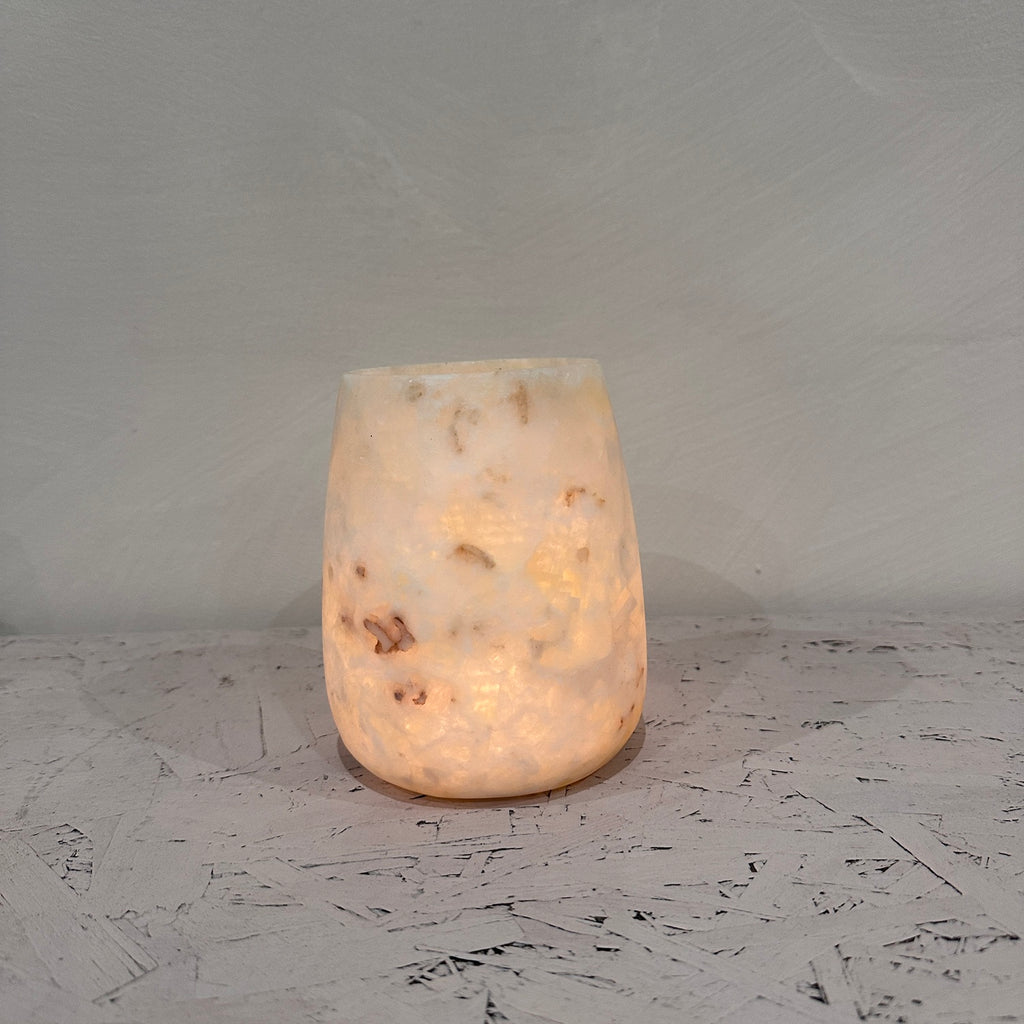 Alabast theelichthouder 14cm