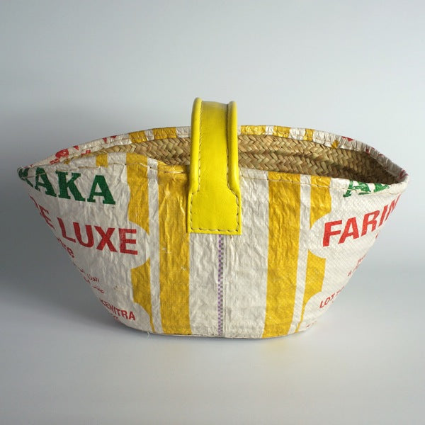 Basket finished with a recycled flour bag YELLOW
